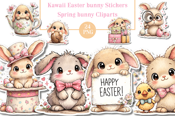 Download Kawaii Easter Bunny Stickers Cliparts - Bunny Collection