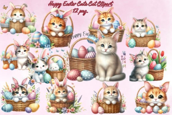 Download Happy Easter Cute Cat Bunny Clipart - Bunny Collection