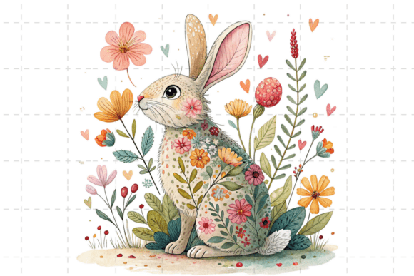 Download Cute Easter Bunny with Flowers PNG - Bunny Collection