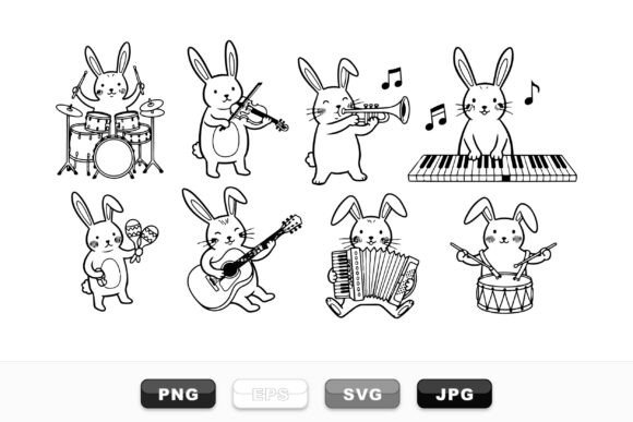 Download Cute Bunny Music Instruments Set - Bunny Collection