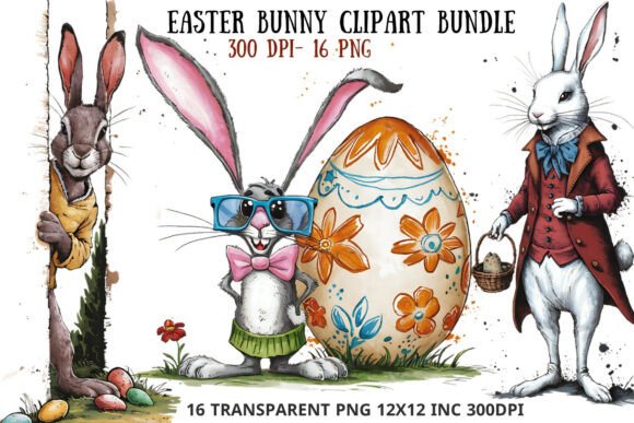 Download Whimsical Easter Bunny Clipart Bundle - Bunny Collection