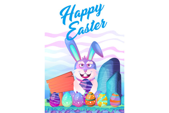 Download Happy Easter Bunny with Colored Eggs - Bunny Collection