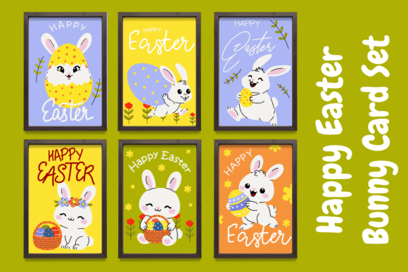 Download Happy Easter Bunny Card Set with Eggs - Bunny Collection