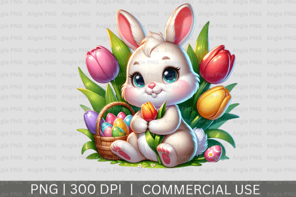 Download Cute Easter Bunny with Flowers PNG - Bunny Collection