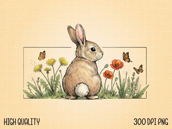 Download Cute Watercolor Bunny with Flowers PNG - Bunny Collection