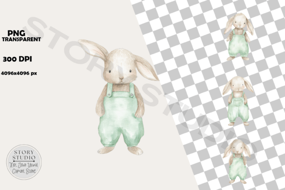 Download Whimsical Bunny Clipart in Green - Bunny Collection