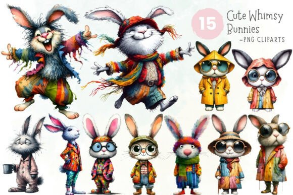 Download Cute Whimsical Bunny Clipart PNG Set - Bunny Collection
