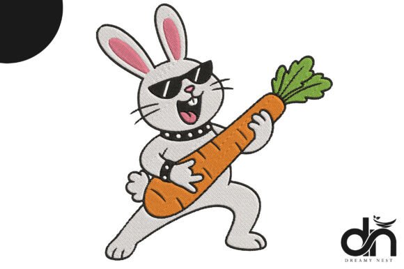 Download Rockstar Bunny Carrot Guitar Embroidery - Bunny Collection