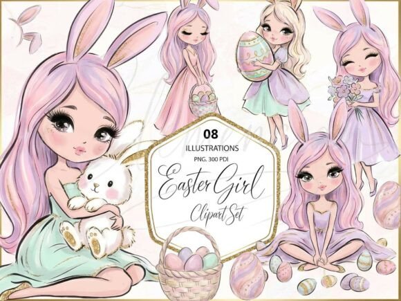 Download Easter Bunny Girl Clipart PNG Set - Bunny Collection