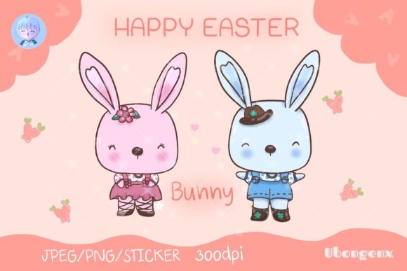 Download Happy Bunny Easter Boy &amp; Girl Sticker - Bunny Collection