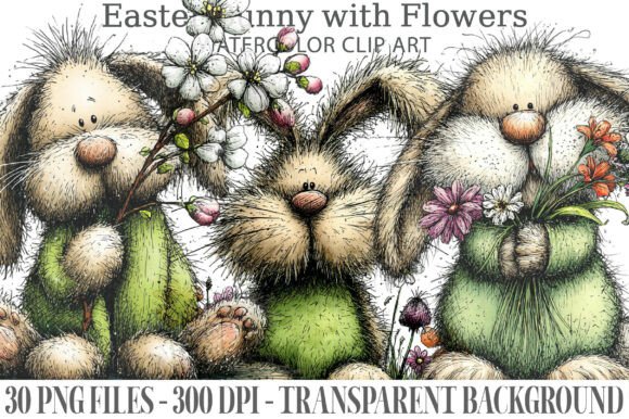 Download Easter Bunny with Flowers PNG Clipart - Bunny Collection