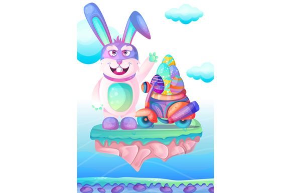 Download Happy Easter Bunny with Colored Eggs - Bunny Collection