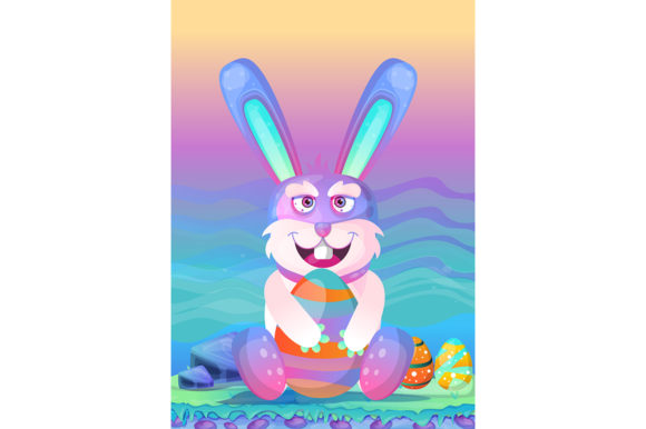 Download Happy Easter Bunny with Colored Eggs - Bunny Collection