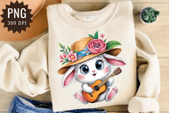 Download Cute Bunny Playing Guitar PNG Clipart - Bunny Collection