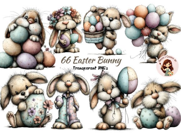 Download Whimsical Easter Bunny Clipart Bundle - Bunny Collection