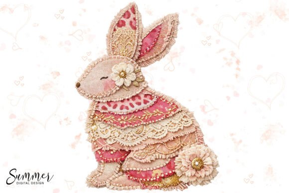 Download Coquette Pink Patchwork Lace Bunny PNG - Bunny Collection