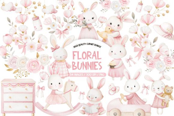Download Floral Pink Bunny Clipart - Bunny Collection
