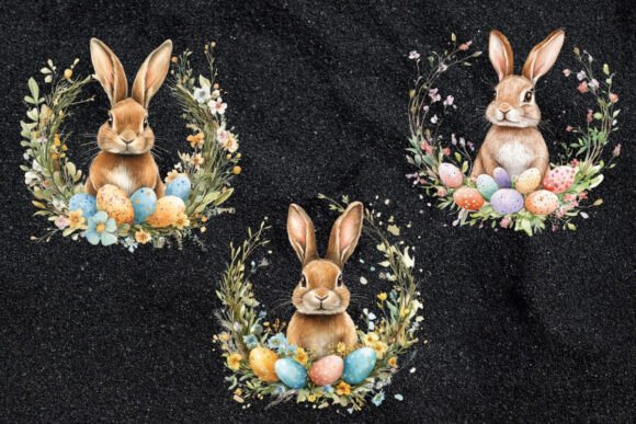 Download 10 Easter Bunny Floral Wreath Clipart - Bunny Collection