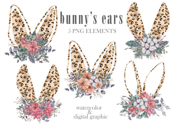 Download Watercolor Leopard Bunny Ears Clipart - Bunny Collection