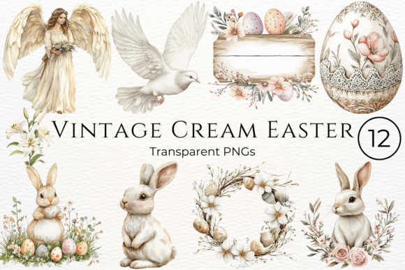 Download Vintage Cream Easter Watercolor Cliparts - Cliparts Collection