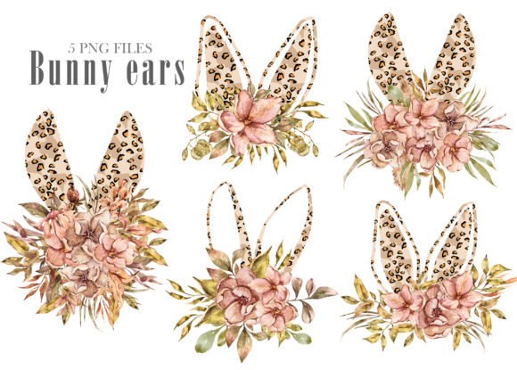 Download Watercolor Leopard Bunny Ears Clipart - Bunny Collection