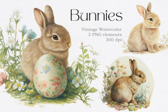 Download Vintage Watercolor Bunny Animals Clipart - Bunny Collection
