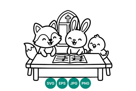 Download Singing Fox Bunny and Chick Vector Line - Bunny Collection