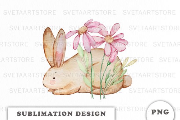 Download Watercolor Bunny with Flowers Png - Bunny Collection
