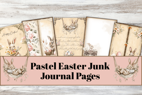 Download Pastel Easter Bunny Junk Journal Pages, - Bunny Collection