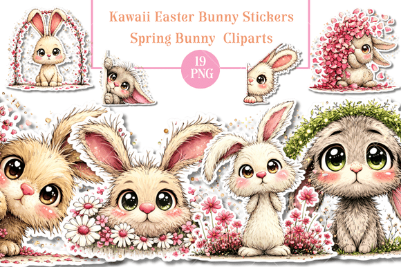 Download Kawaii Easter Bunny Stickers Cliparts - Bunny Collection