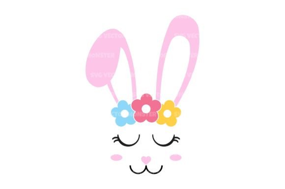 Download Bunny Face with Flowers Svg Cut File - Bunny Collection