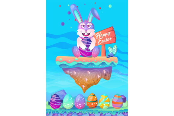 Download Happy Easter Bunny with Colored Eggs - Bunny Collection