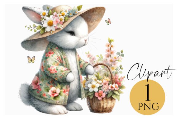 Download Spring Bunny with Flowers PNG - Bunny Collection