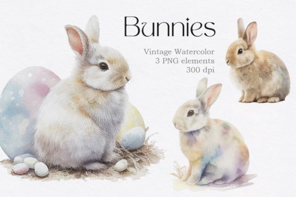 Download Vintage Watercolor Bunny Animals Clipart - Bunny Collection