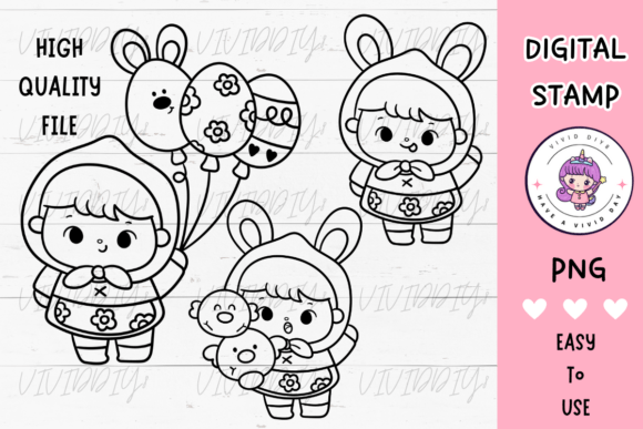 Download Easter Bunny Girl Digi Stamp Kawaii Png2 - Bunny Collection
