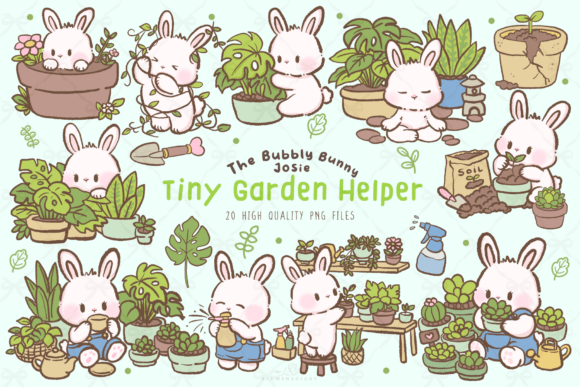 Download Kawaii Garden Bunny Clipart PNG Set - Bunny Collection
