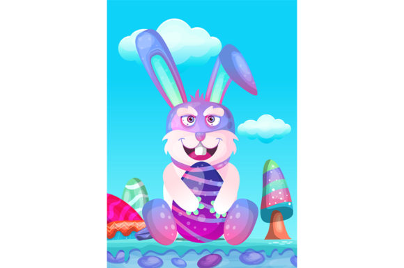 Download Happy Easter Bunny with Colored Eggs - Bunny Collection