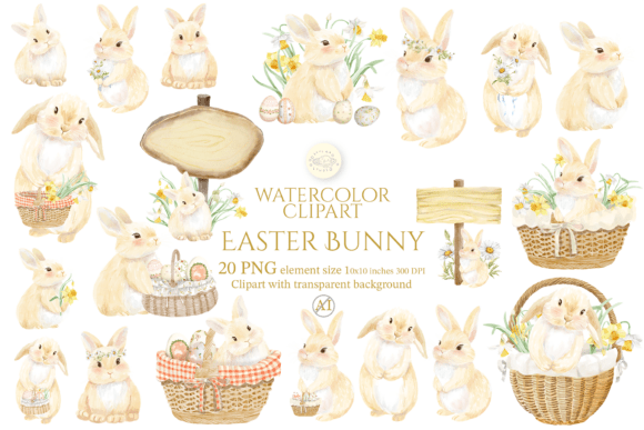 Download Watercolor Easter Bunny Clipart Set - Bunny Collection