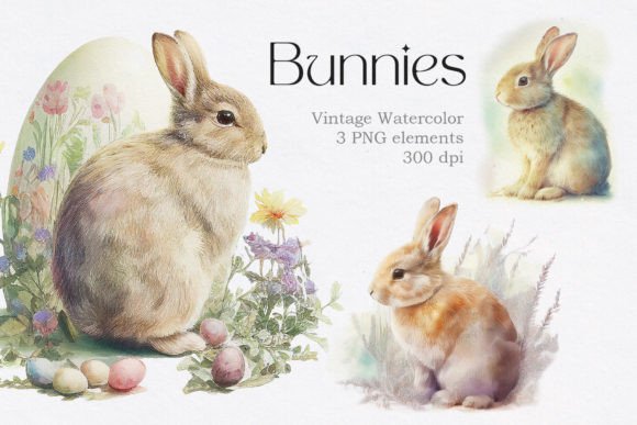 Download Vintage Watercolor Bunny Animals Clipart - Bunny Collection