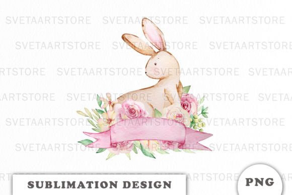 Download Watercolor Bunny with Flowers Png - Bunny Collection