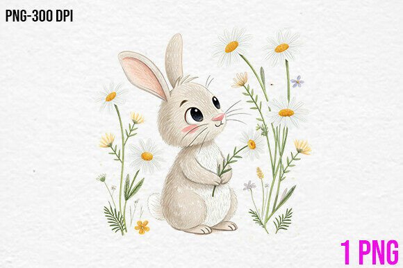 Download Cute Bunny with Flowers PNG - Bunny Collection