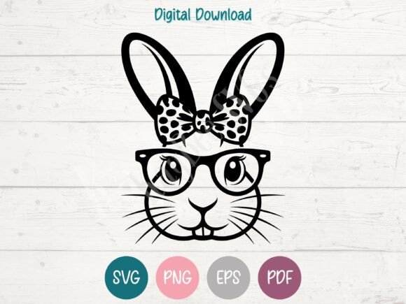 Download Bunny Face with Glasses and Bow SVG PNG - Bunny Collection