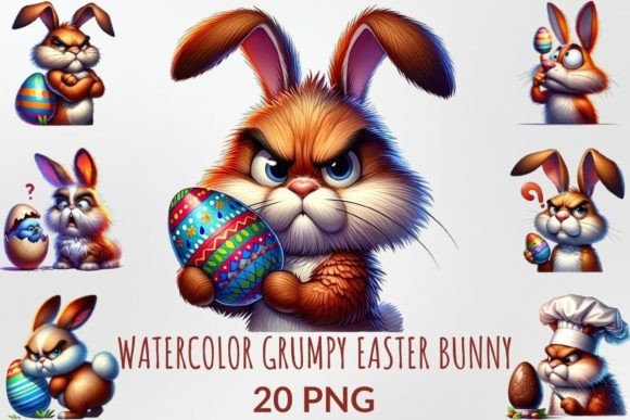 Download Watercolor Grumpy Easter Bunny Clipart - Bunny Collection