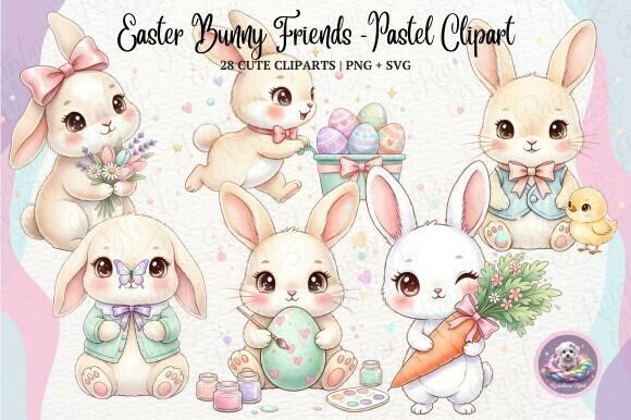 Download Easter Bunny Friends – Pastel Clipart - Bunny Collection