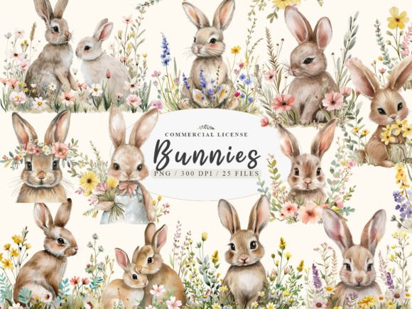 Download Baby Bunny Clipart, Floral Bunny Png - Bunny Collection