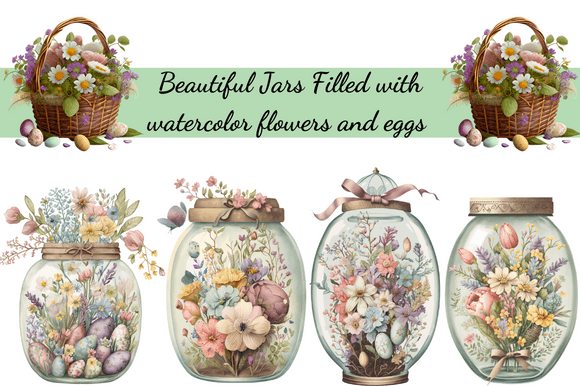 Download Vintage Easter Jar Watercolor Cliparts - Cliparts Collection