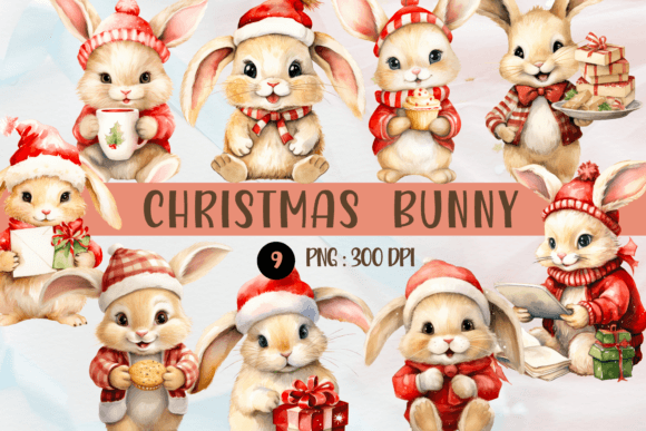Download Watercolor Christmas Bunny PNG Cliparts - Bunny Collection