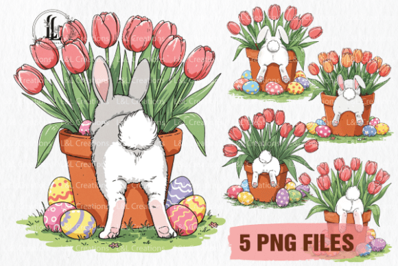 Download Easter Bunny with Flowers PNG Clipart - Bunny Collection