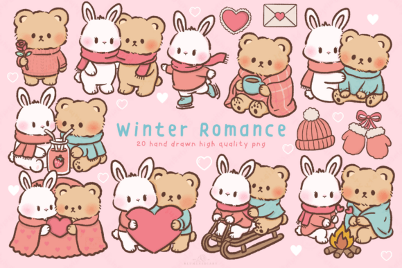 Download Winter Romance Kawaii Bear Bunny Clipart - Bunny Collection