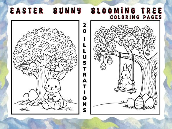 Download Easter Bunny Blooming Tree Coloring Page - Bunny Collection